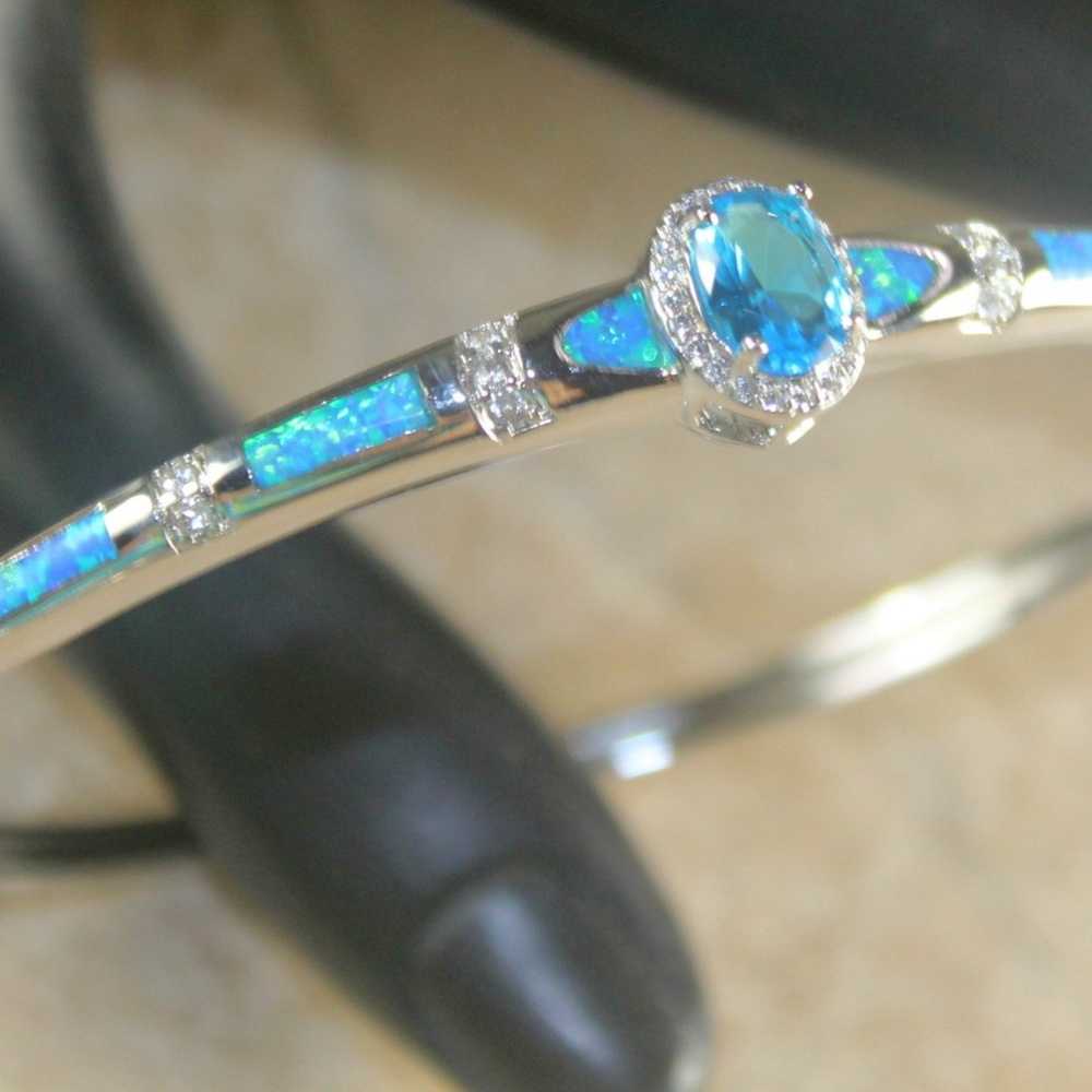 Blue Fire Opal Blue Topaz Silver Bracelet Cuff